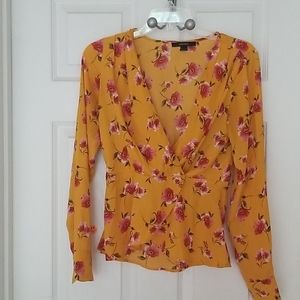 Yellow and magenta floral surplice top